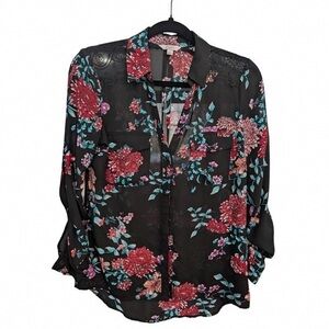 Candie's Black Floral Blouse